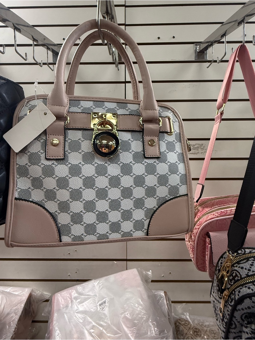 Women's Beige Patterned Satchel Handbag